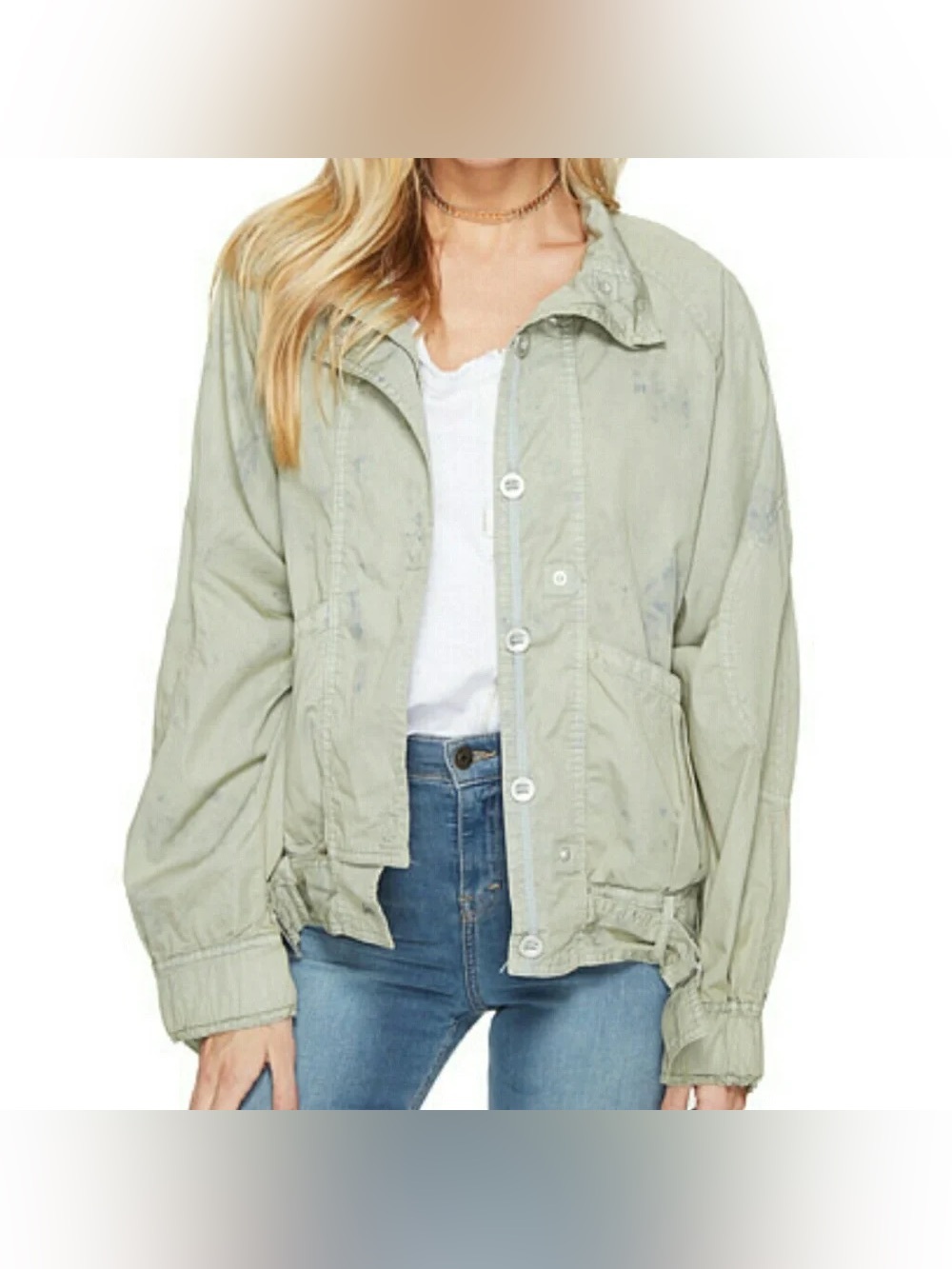 Free People Parachute Jacket Sage Green Utility Cargo Lightweight Size XS